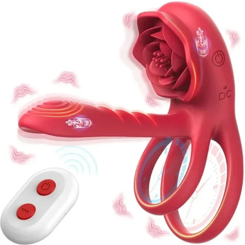 10 mode rose couples vibrator ring Rose vibrating cock ring dual stimulation design