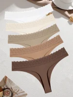 Lace trim thong set with seamless low rise fit and breathable everyday design