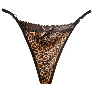 leopard lace mesh thong with low rise fit and sheer feminine detail