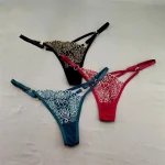 Floral V string thong with lace embroidery, adjustable straps, and low rise feminine design