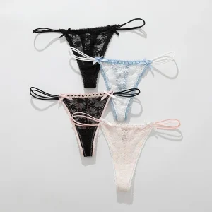 lace bow thong panties with low rise fit and delicate feminine lace detail