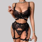 Eyelash lace lingerie set with sheer lace, bow accents, and a flattering split-set silhouette
