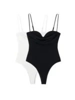 sweetheart draped bodysuit with thin straps and slim fit design