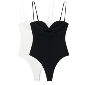 sweetheart draped bodysuit with thin straps and slim fit design