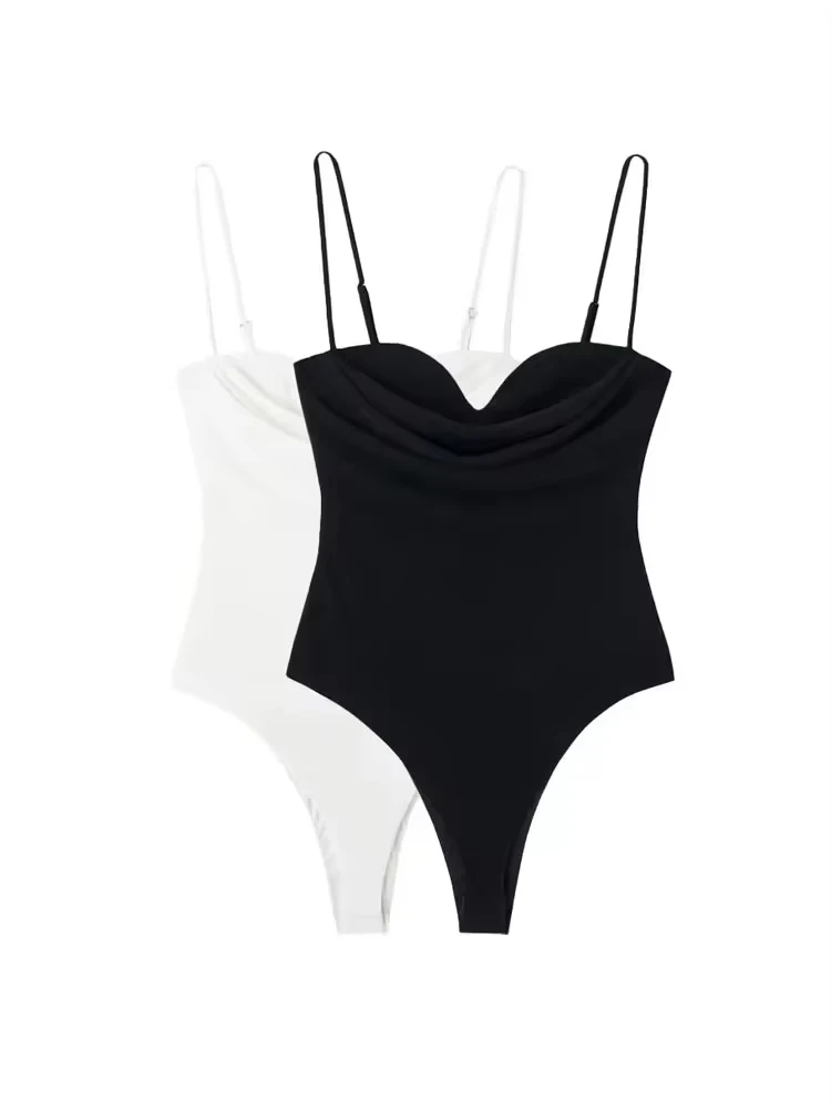 Sweetheart Draped Bodysuit sweetheart draped bodysuit with thin straps and slim fit design
