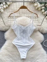 White Lace-Up Corset Bodysuit - Image 2