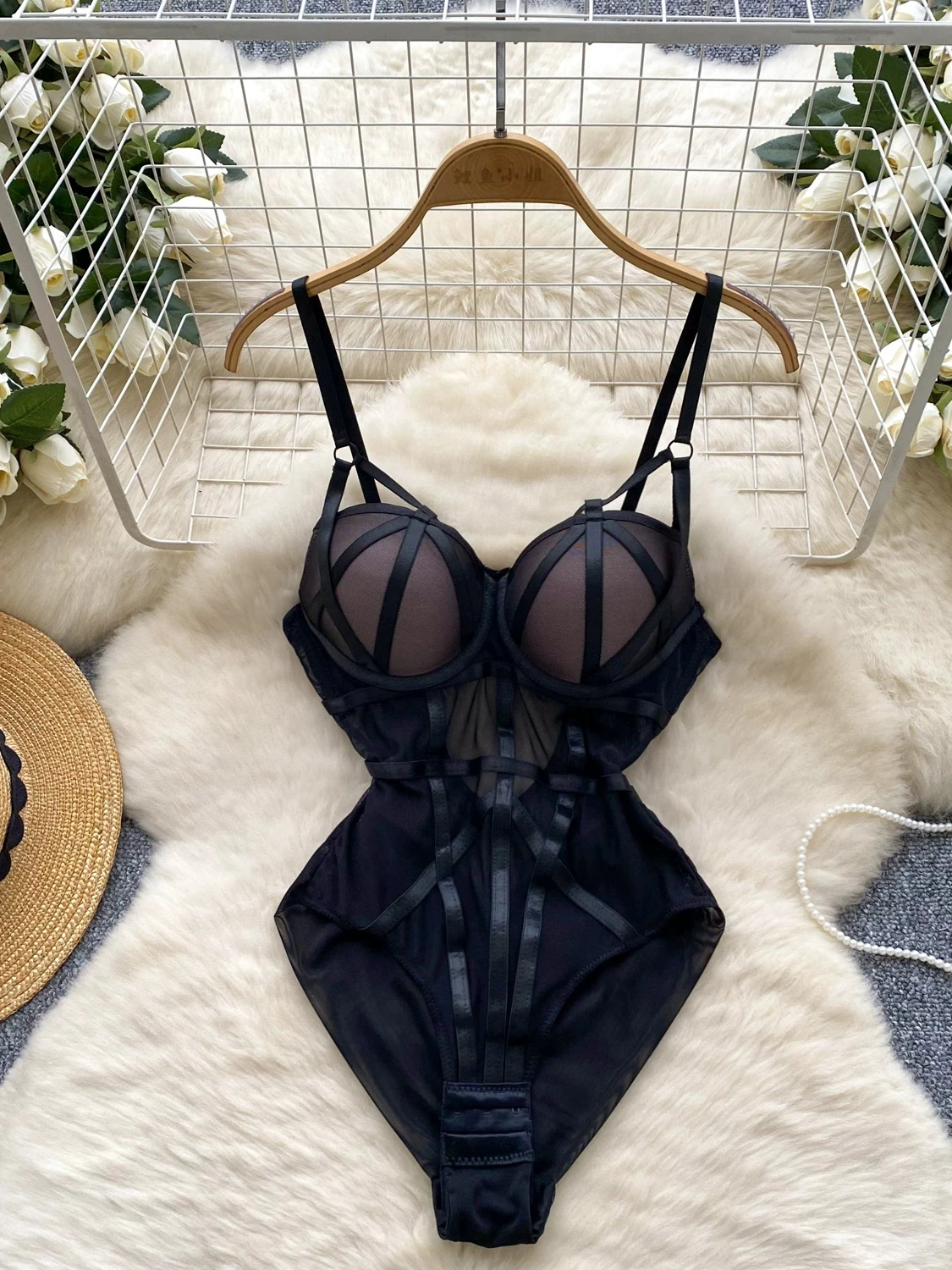 Bandage Mesh Bodysuit bandage mesh bodysuit with padded cups and sculpting sheer panel design