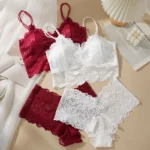 lace bralette panty set with floral lace detail and wire free feminine design