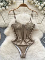 sequin corset bodysuit with slim fit shape and sparkling cup detail