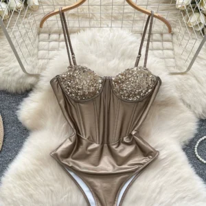 sequin corset bodysuit with slim fit shape and sparkling cup detail