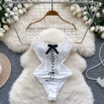 White Lace-Up Corset Bodysuit - Image 7