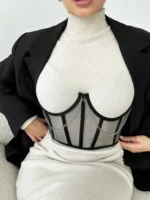 Chain Bustier Corset with sheer mesh panels and silver chain detail