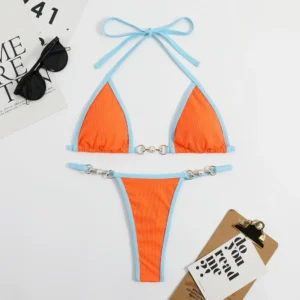 string micro bikini set with high waist fit and padded top