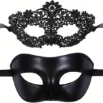 Masquerade Mask Set with black lace mask and smooth PVC mask for Venetian party styling