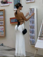 halter lace-up maxi dress with backless slim fit design