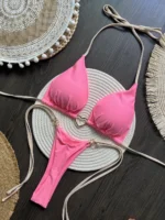 Heart Ring Bikini with triangle cups, low waist bottom, and lace-up two-piece swimwear design