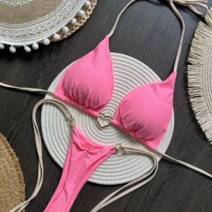 Heart Ring Bikini with triangle cups, low waist bottom, and lace-up two-piece swimwear design