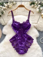 satin lace bodysuit front view