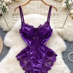 satin lace bodysuit front view