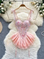 floral lace mini dress with ruffle skirt and fitted bodice