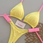 heart detail bikini with deep V halter top and high waist fit