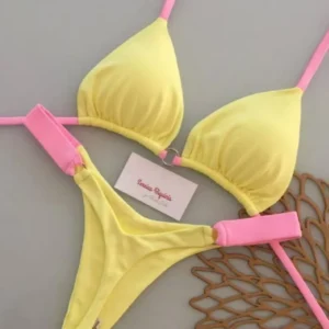 heart detail bikini with deep V halter top and high waist fit