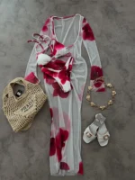 floral bikini set with matching cover up