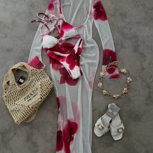 floral bikini set with matching cover up