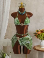 tie dye halter bikini set with matching skirt