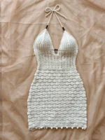 Knitted V-Neck Mini Dress - Image 4