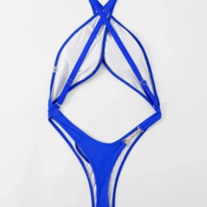 cut out monokini swimsuit with high-cut cross-front design