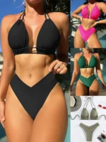 high waist bikini set with padded wire-free top