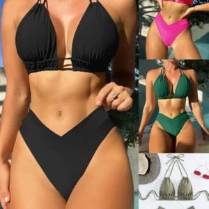 high waist bikini set with padded wire-free top