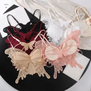 Butterfly Lace Camisole with padded cups, hollow-out wing design, adjustable straps, and soft summer styling