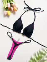 bandage triangle bikini with halter neckline and low waist fit