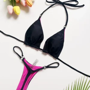bandage triangle bikini with halter neckline and low waist fit