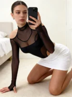 Mesh Cut Out Bodysuit - Image 3