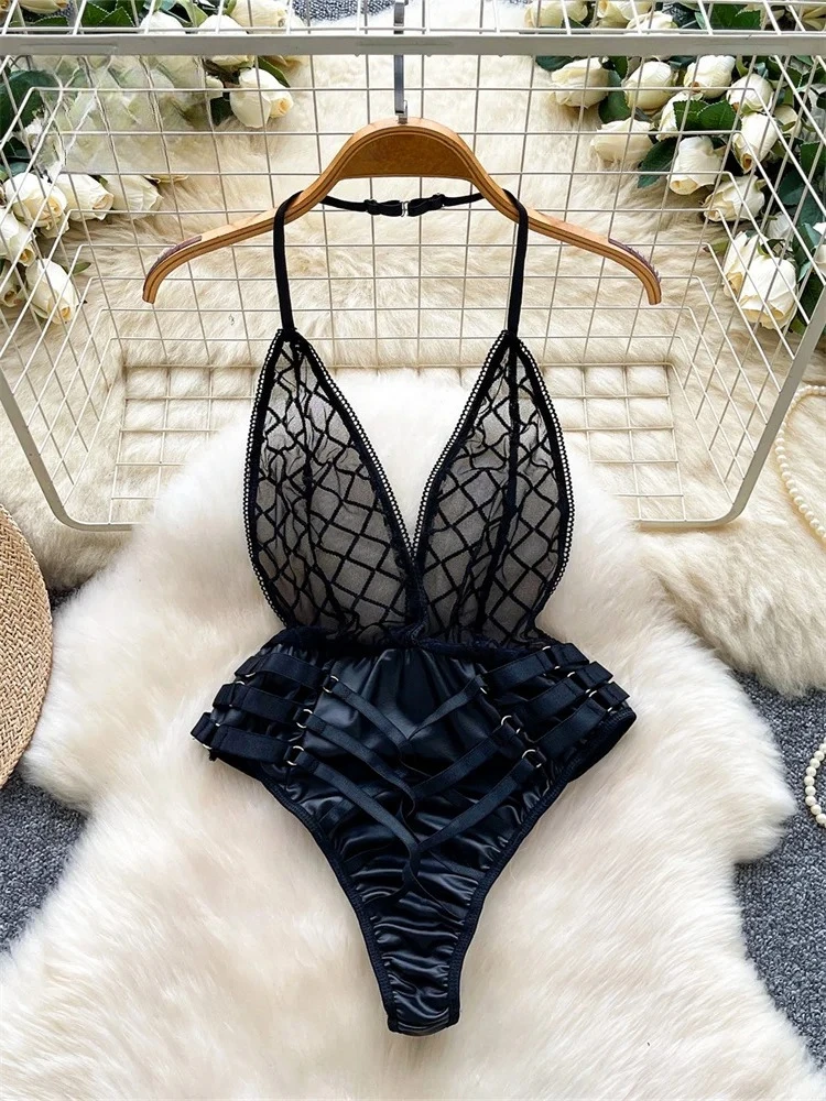 Cross Design Backless Playsuit cross design playsuit with halter neckline and backless silhouette