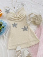 starfish halter mini dress with embroidered detail and backless silhouette