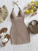 Knitted V-Neck Mini Dress - Image 7
