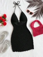 Knitted V-Neck Mini Dress - Image 6