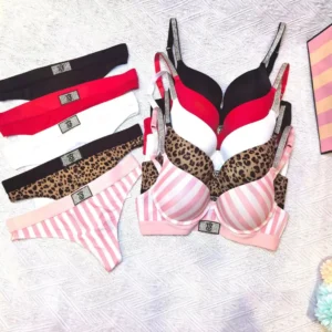 Striped Bra Panty Set with push-up bra, matching panty, underwire support, and playful everyday lingerie styling