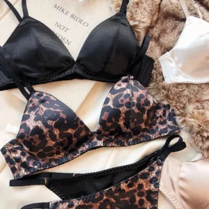 Wireless Bralette Set with silky triangle cups, matching thong, adjustable straps, and soft summer lingerie styling
