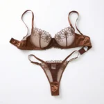 Daisy Embroidery Bra Set with floral mesh cups, underwire support, matching thong, and romantic styling