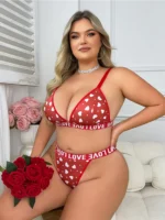 Love Print Bra Set with heart print bra, matching panty, wire-free support, and comfortable plus size styling