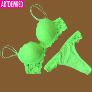 Temptation Lace Bra Set with push-up bra, matching brief, lace detail, and underwire support