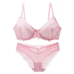 Ultra Thin Lace Set with sheer lace bra, matching panty, underwire support, and romantic styling