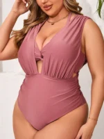 Cross Push Up Swimsuit with deep V front, adjustable straps, solid fabric, and plus size one-piece fit