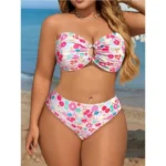 Floral Ring Bikini Set with plus size fit, front ring detail, floral print, and flattering two-piece swimwear design