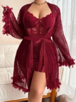 Lace Cami Nightdress with lace trim, sheer mesh skirt, plus size fit, and romantic nightwear styling
